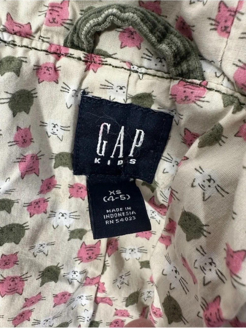 GAP Kids Olive Green Corduroy Hooded Jacket with Floral Lining